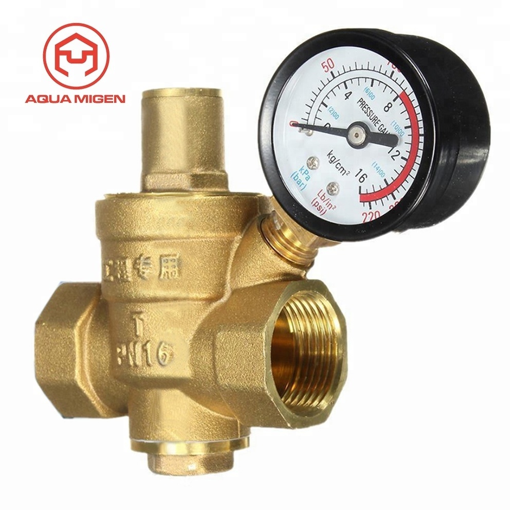 RV Water Pressure Regulator Brass Adjustable Pressure Reducer Valve w Gauge 3/4