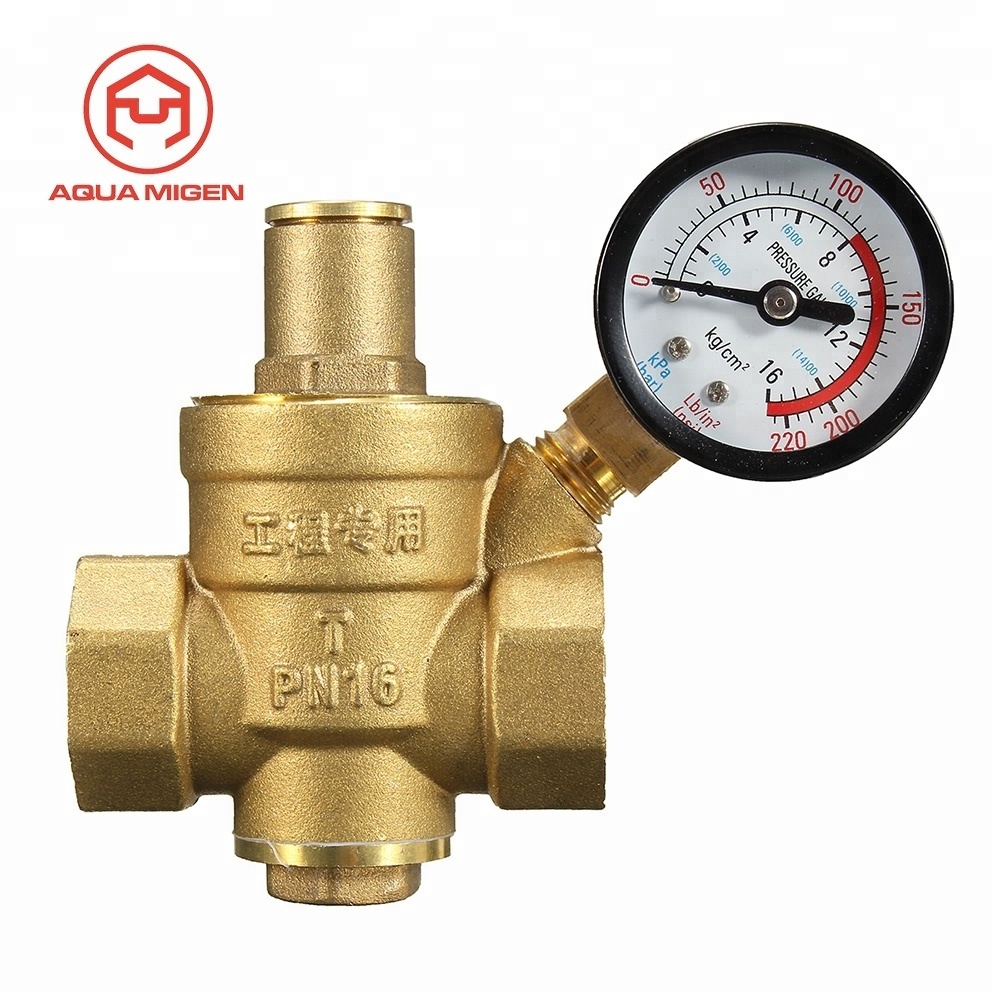 RV Water Pressure Regulator Brass Adjustable Pressure Reducer Valve w Gauge 3/4