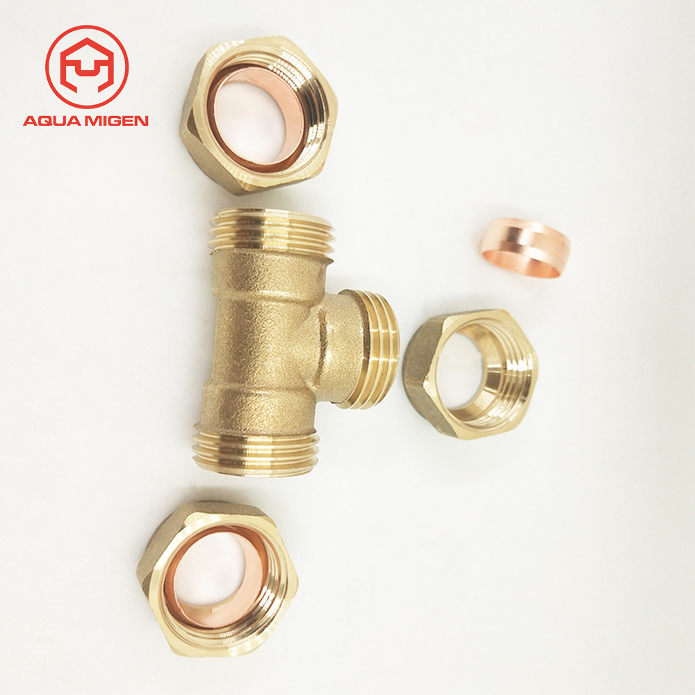 15mm Equal Tee Brass Compression Fittings For for Russian Market