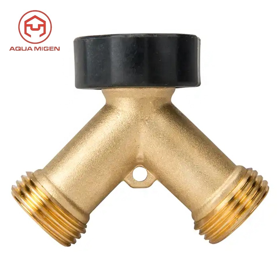 2 Way Garden Y Brass Water Pipe Hose Connector