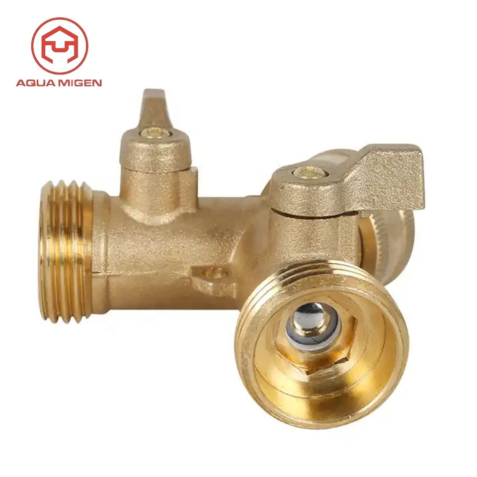 Garden Y Shaped Copper Brass 3/4 Hose Connector 2 Way Pipe Fitting