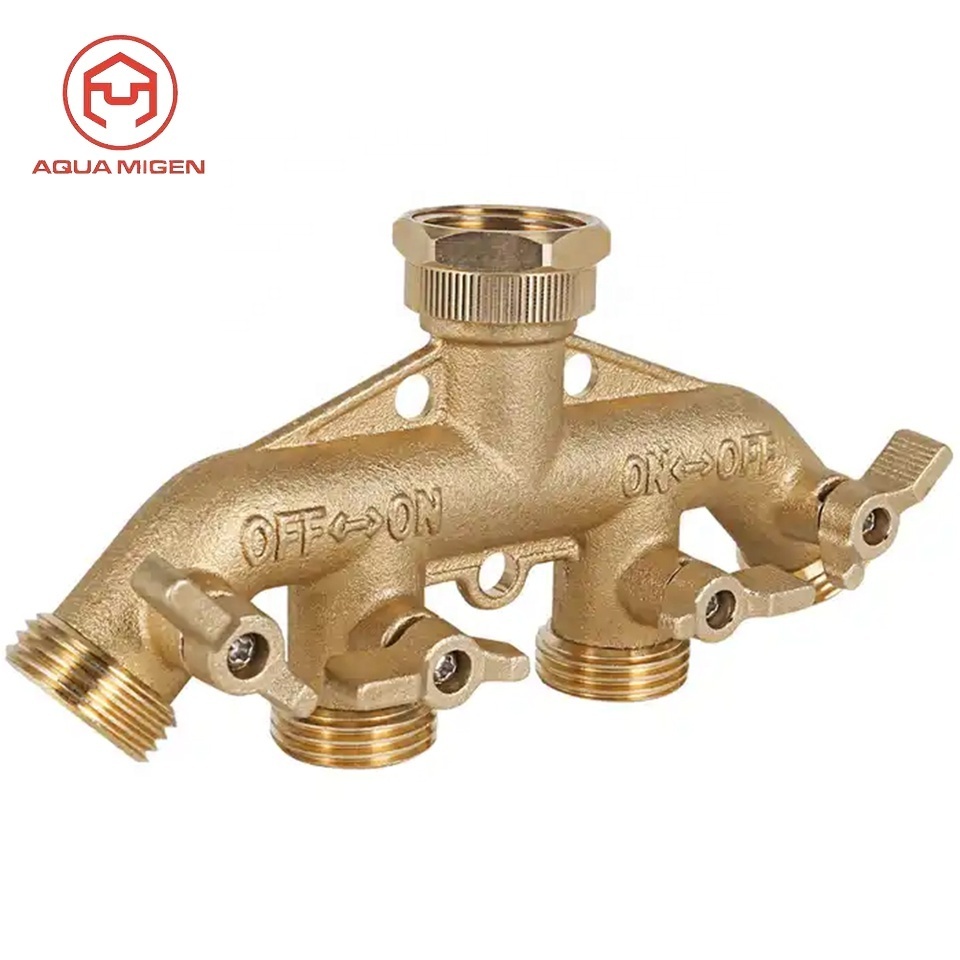 Garden Brass 4 Ways 3/4 Quick Hose Connector Water Splitter