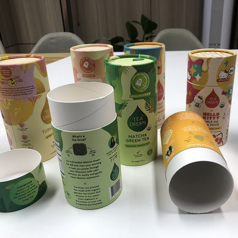 Manufacturer Eco friendly paper cylinder packaging box for tea/herbs/coffee packaging