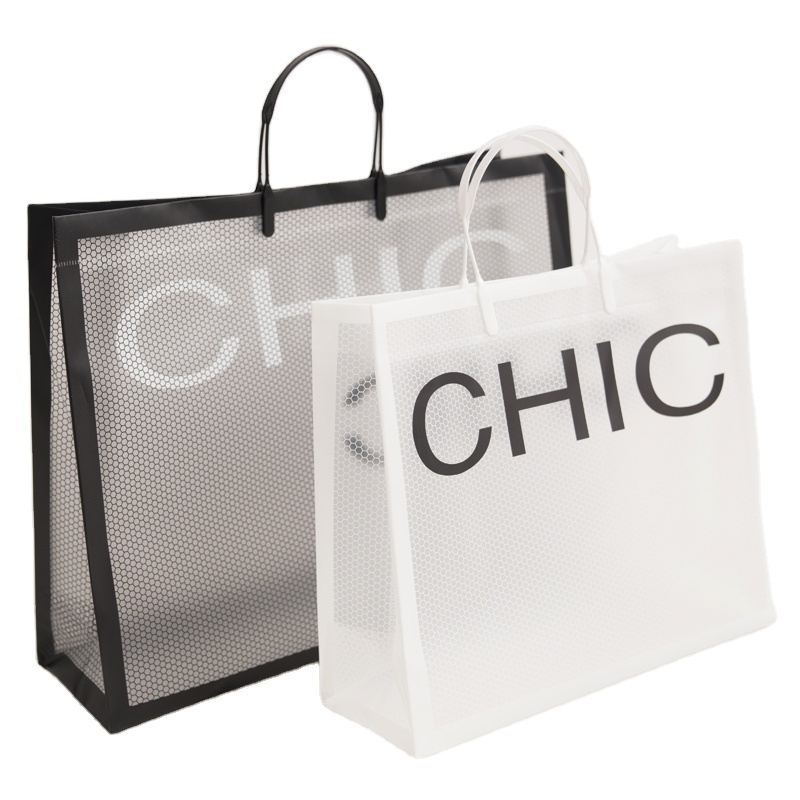 Fashion Custom Pvc Coated Shopping Bags packaging Black Vinyl Coating clear pvc Tote Bag