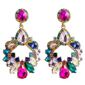 Fashion Jewelry Boho Vintage  Crystal Mixed Color Earrings Luxury Geometric Rhinestone Earrings Chandelier for Women