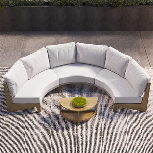 Farmhouse Curved Modular Outdoor Patio Sectional Sofa Set with Coffee Table