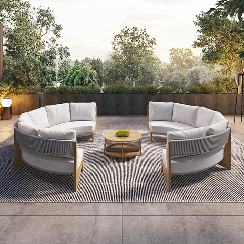 Farmhouse Curved Modular Outdoor Patio Sectional Sofa Set with Coffee Table