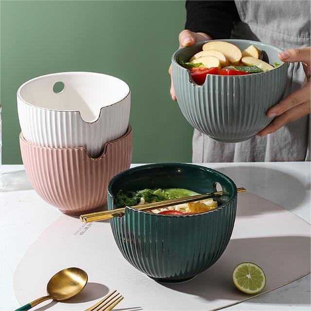 Large instant Ceramic noodle bowl with chopsticks