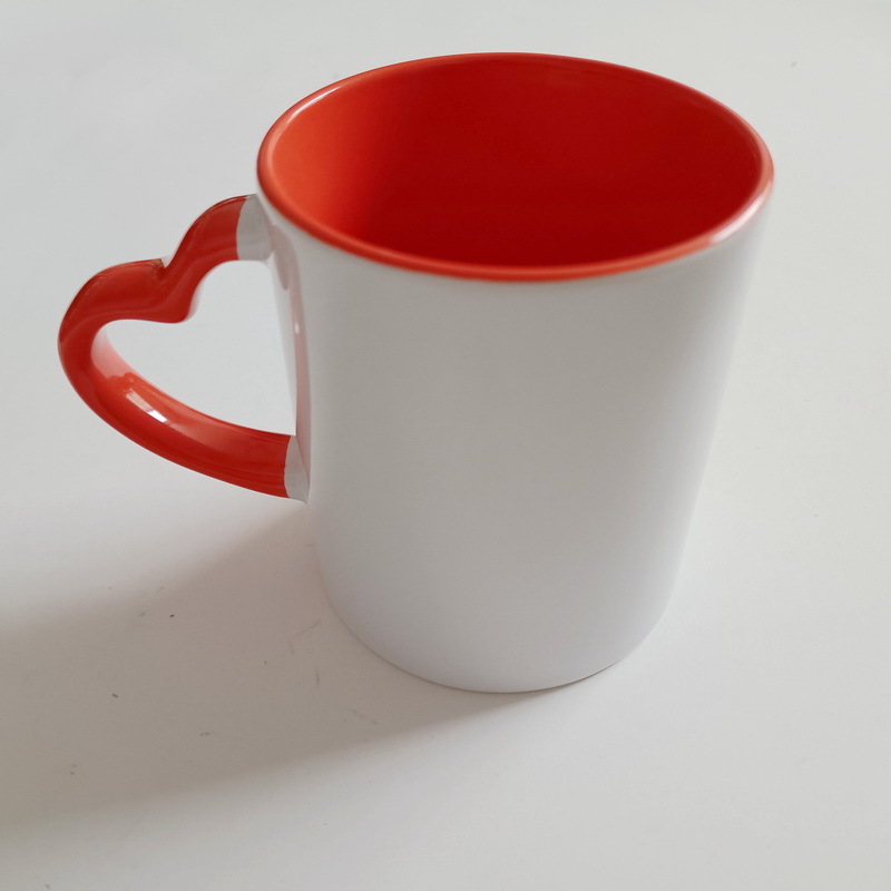 Promotion 11oz Color Sublimation Mug With Heart Handle