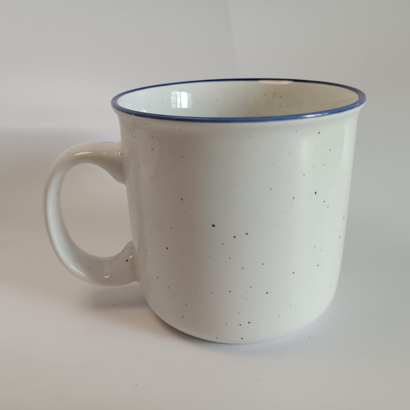 Two tone color glazed hand painting rim ceramic campfire coffee mug