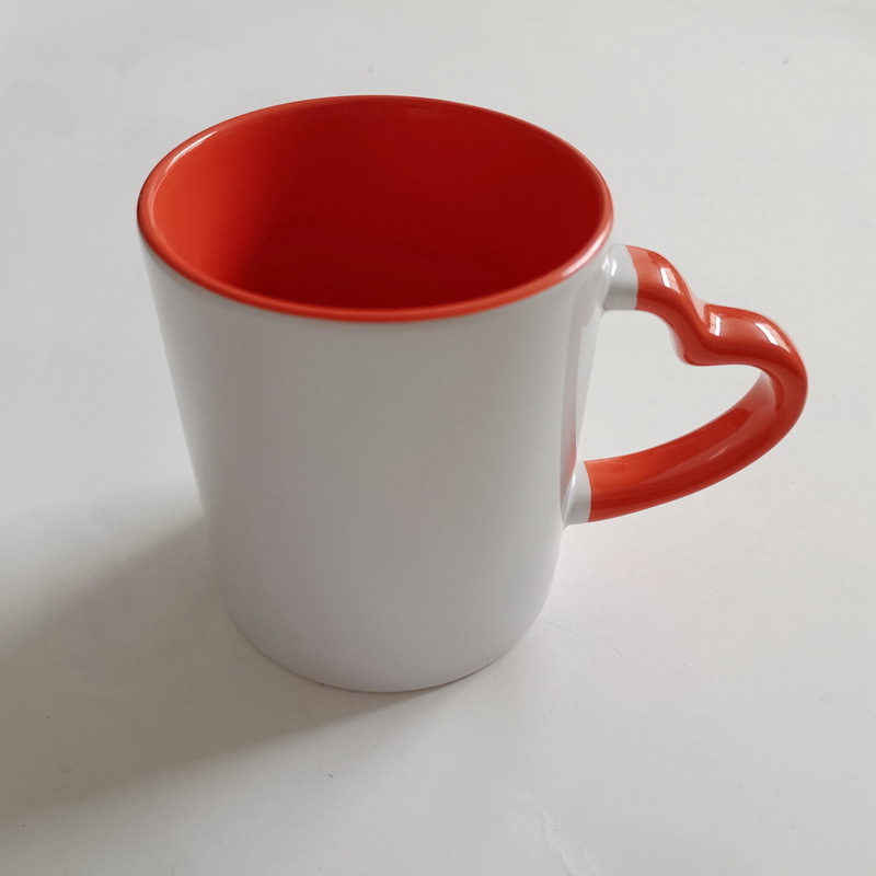 Promotion 11oz Color Sublimation Mug With Heart Handle