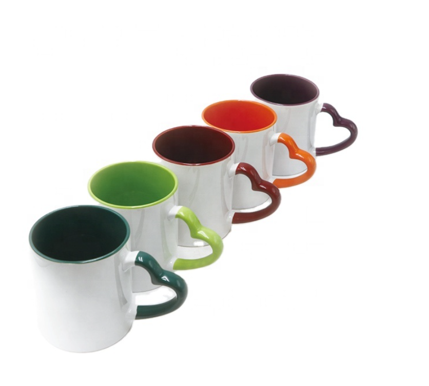 Promotion 11oz Color Sublimation Mug With Heart Handle