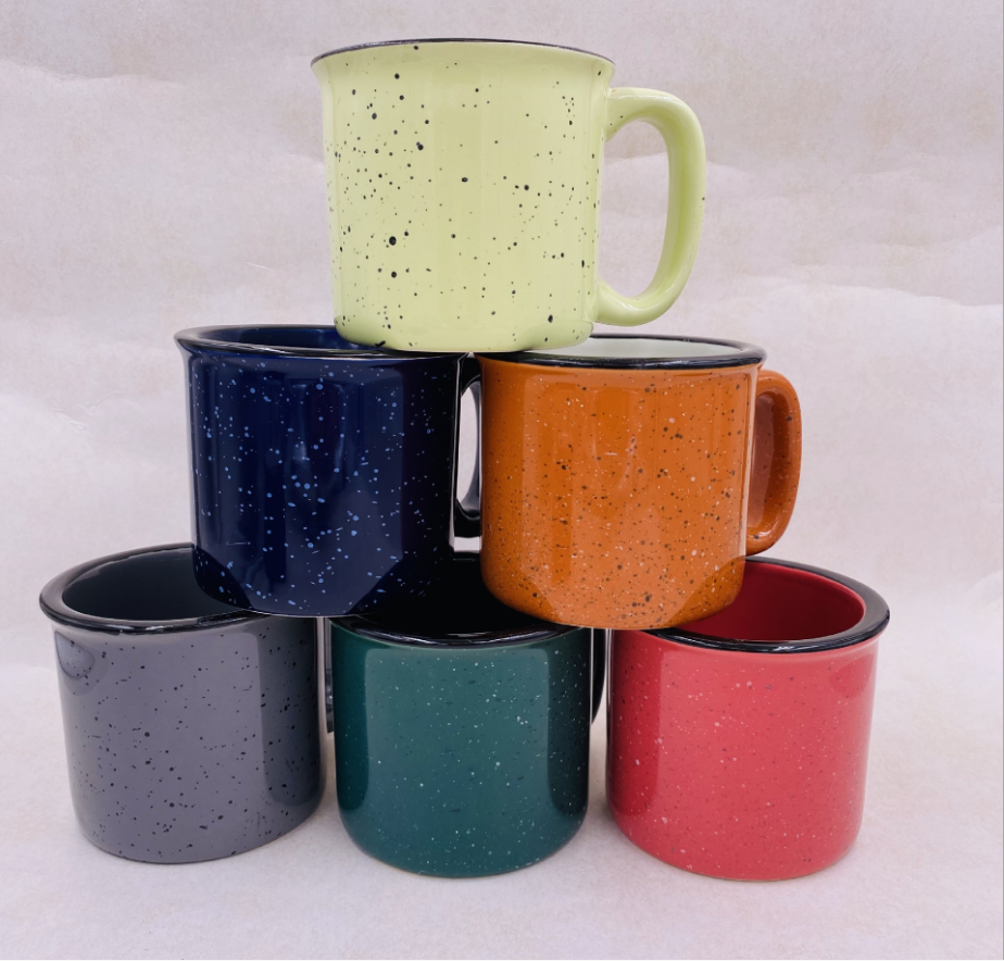 Wholesale hand painting color rim speckled ceramic enamel mug campfire mug