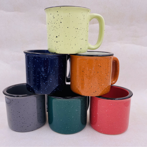 Wholesale hand painting color rim speckled ceramic enamel mug campfire mug