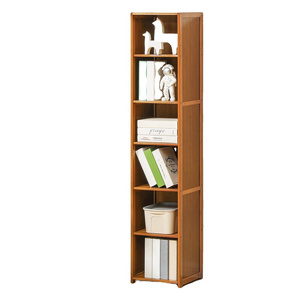 Tall Slim Narrow Bookcase Bamboo 6 Tier Free Standing Tall Bookshelf Display Storage Shelves Collection Furniture bookcase