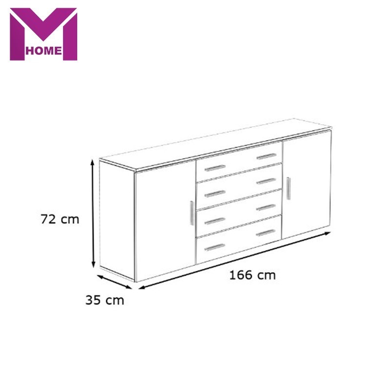 Morden Wooden High Gloss Classic Kitchen wood Cupboard Two Door three Drawer Sideboard With Drawers