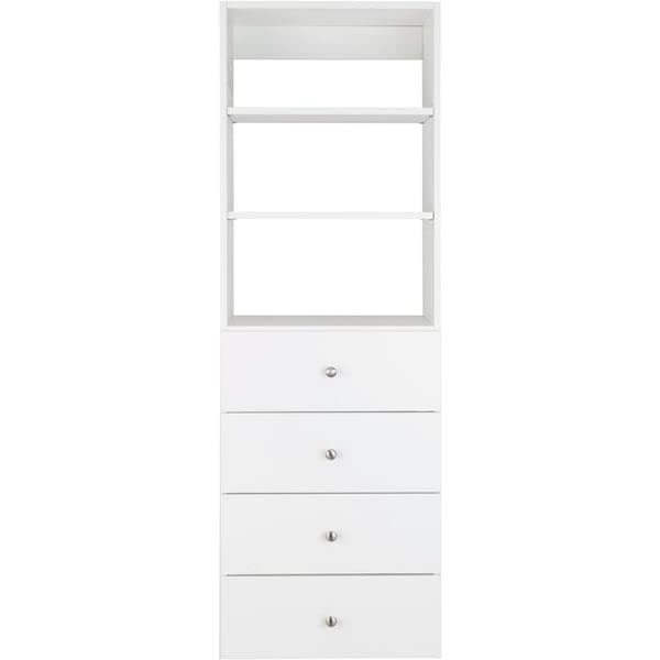 Wood Built in Shelf Tower Closet Organizer Unit with 4 Drawers (White, 31.5