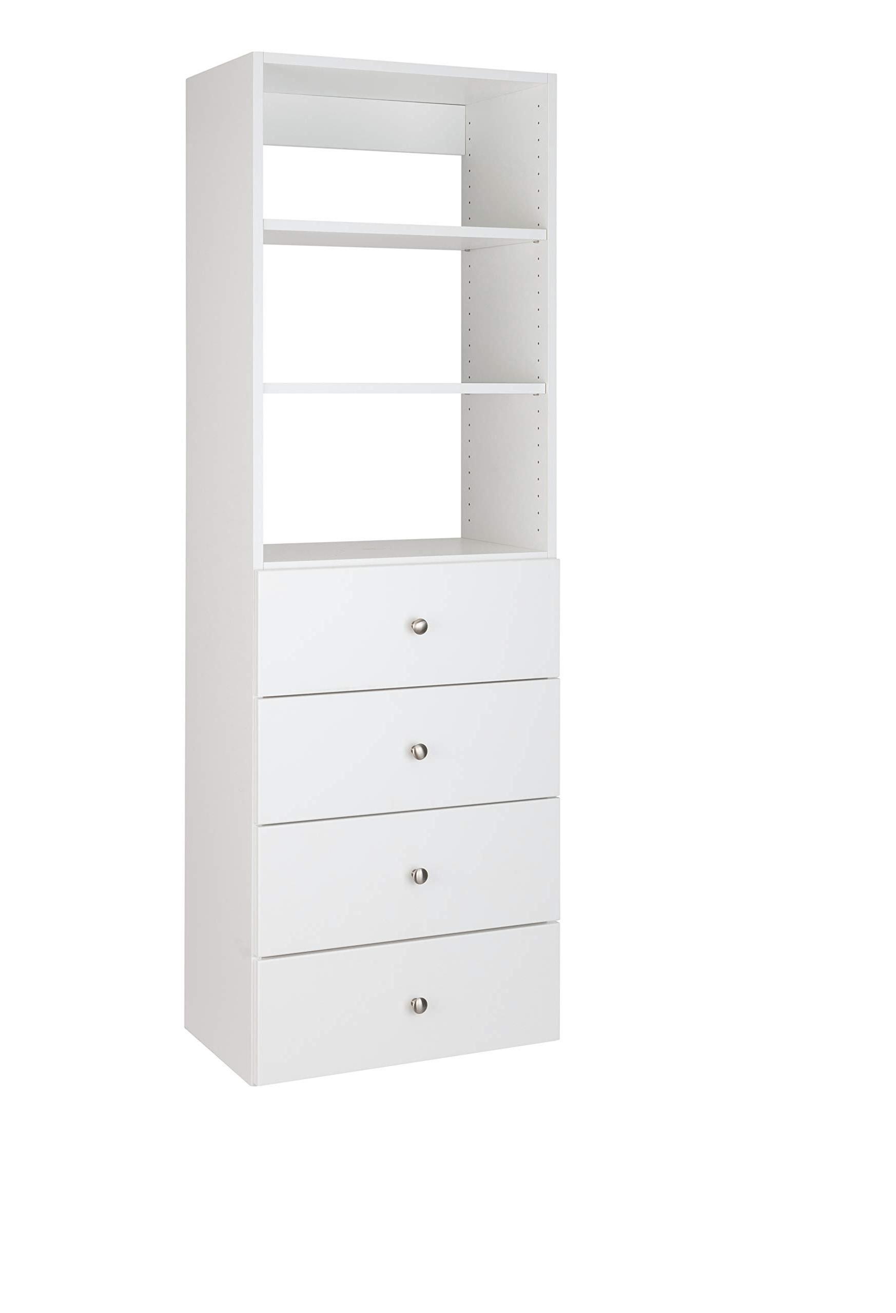 Wood Built in Shelf Tower Closet Organizer Unit with 4 Drawers (White, 31.5