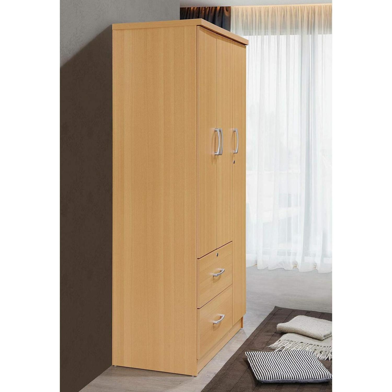 Brown 3 Door 2 Drawer Wardrobe Bedroom Bathroom Kitchen Tall Wardrobe/Closet