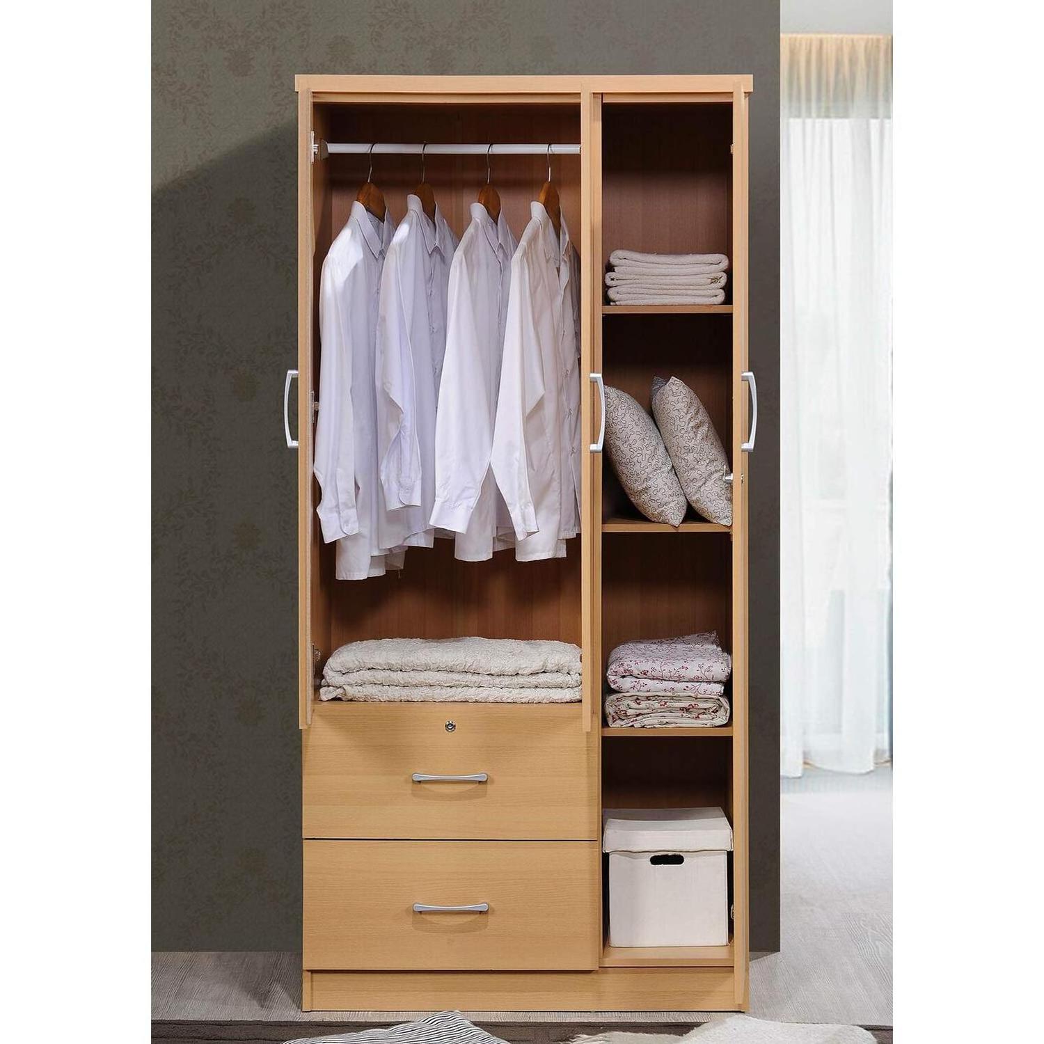 Brown 3 Door 2 Drawer Wardrobe Bedroom Bathroom Kitchen Tall Wardrobe/Closet