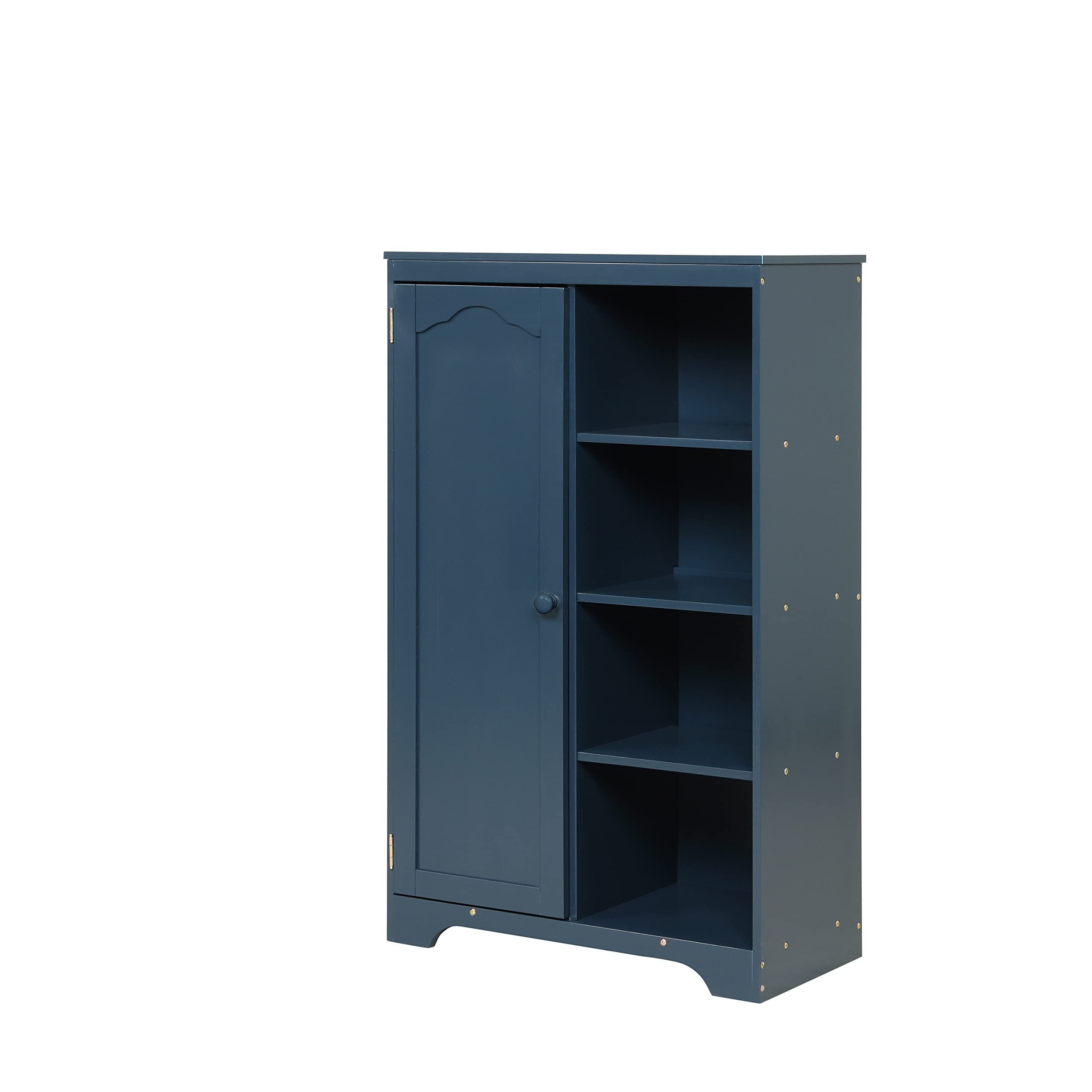 Wardrobe Armoire with 4 Shelves and Hanging Rod, Wooden Dresser with Door Closet, Bedroom Storage Cabinet for Boys Girls (Navy B