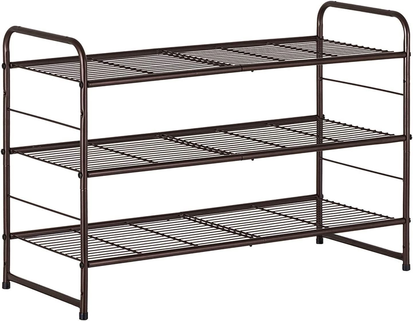 3-Tier Shoe Rack, Stackable & Adjustable Wire Grid Shoe Shelf Storage