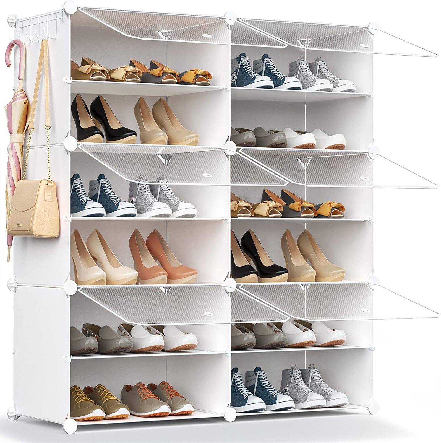 24 Pair Shoe Storage Cabinet with Door Expandable Plastic Shoe Shelves for Closet