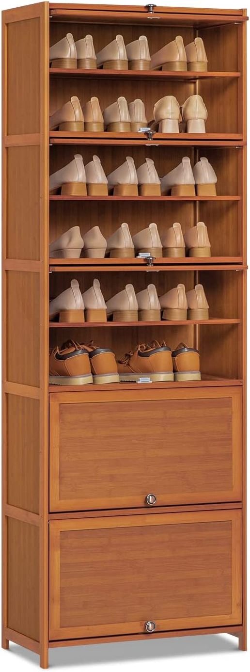 Shoe Storage Cabinet with Doors, 10 Tier Freestanding Shoes Heels Sneakers Shelf Rack for 26-30 Pairs