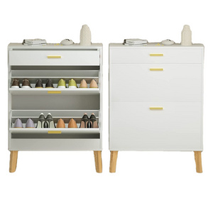 Free Standing Shoe Storage Cabinet, Tipping Bucket Shoe Cabinets with 2 Flip Drawers, Hidden Narrow Shoe