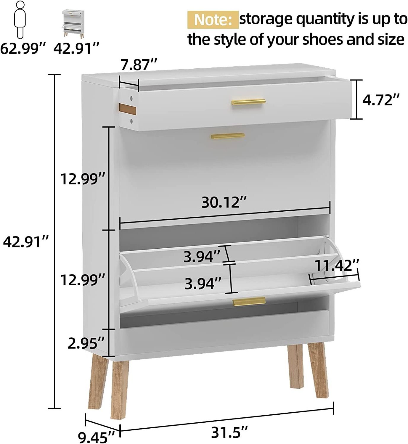 Free Standing Shoe Storage Cabinet, Tipping Bucket Shoe Cabinets with 2 Flip Drawers, Hidden Narrow Shoe