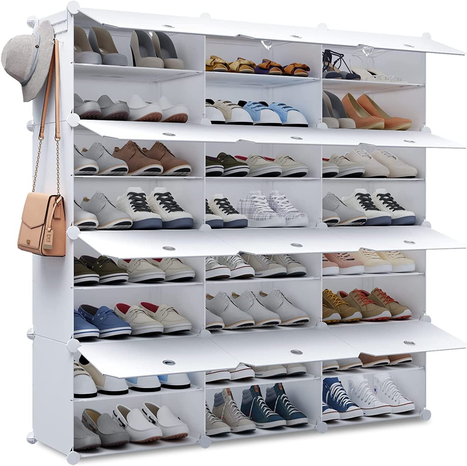 Shoe Rack Organizer 24 Grids Tower Shelf Storage Cabinet Stand Expandable for Heels, Boots, Slippers, White