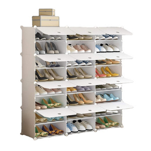 Shoe Rack Organizer 24 Grids Tower Shelf Storage Cabinet Stand Expandable for Heels, Boots, Slippers, White