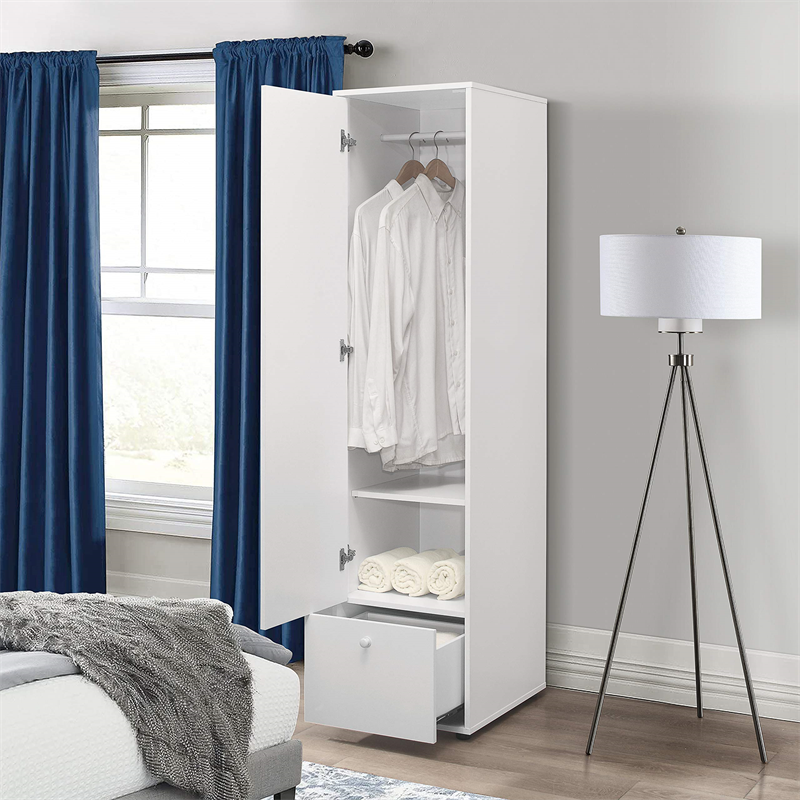 Single apartment small bedroom portable furniture, can hang and place clothes cabinet, narrow high white wooden wardrobe