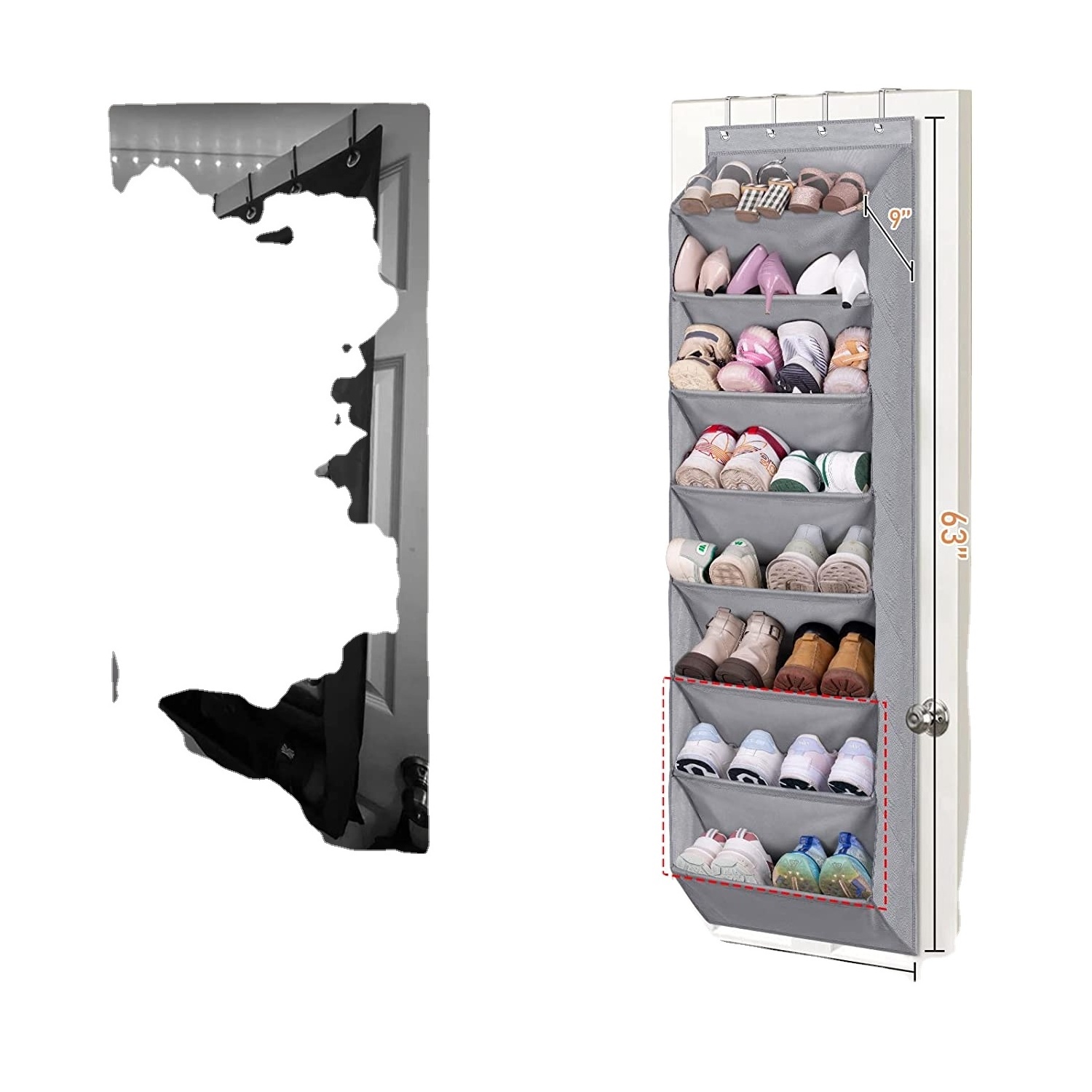 Over the Door Shoe Organizer with 8 Deep Pockets, Hanging Shoe Rack for Closet Hanger Fits 20 Pairs Shoe Holder for Narrow Door