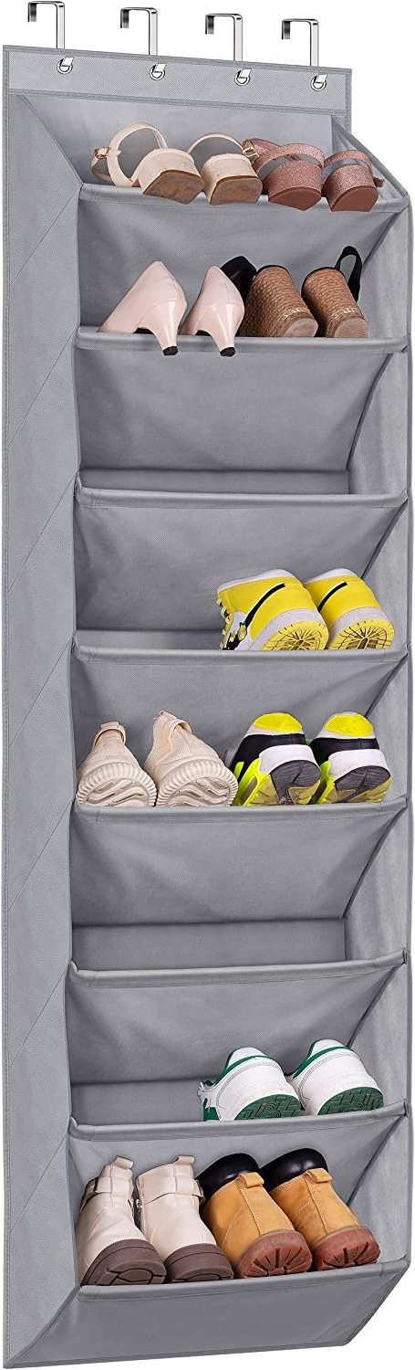 Over the Door Shoe Organizer with 8 Deep Pockets, Hanging Shoe Rack for Closet Hanger Fits 20 Pairs Shoe Holder for Narrow Door