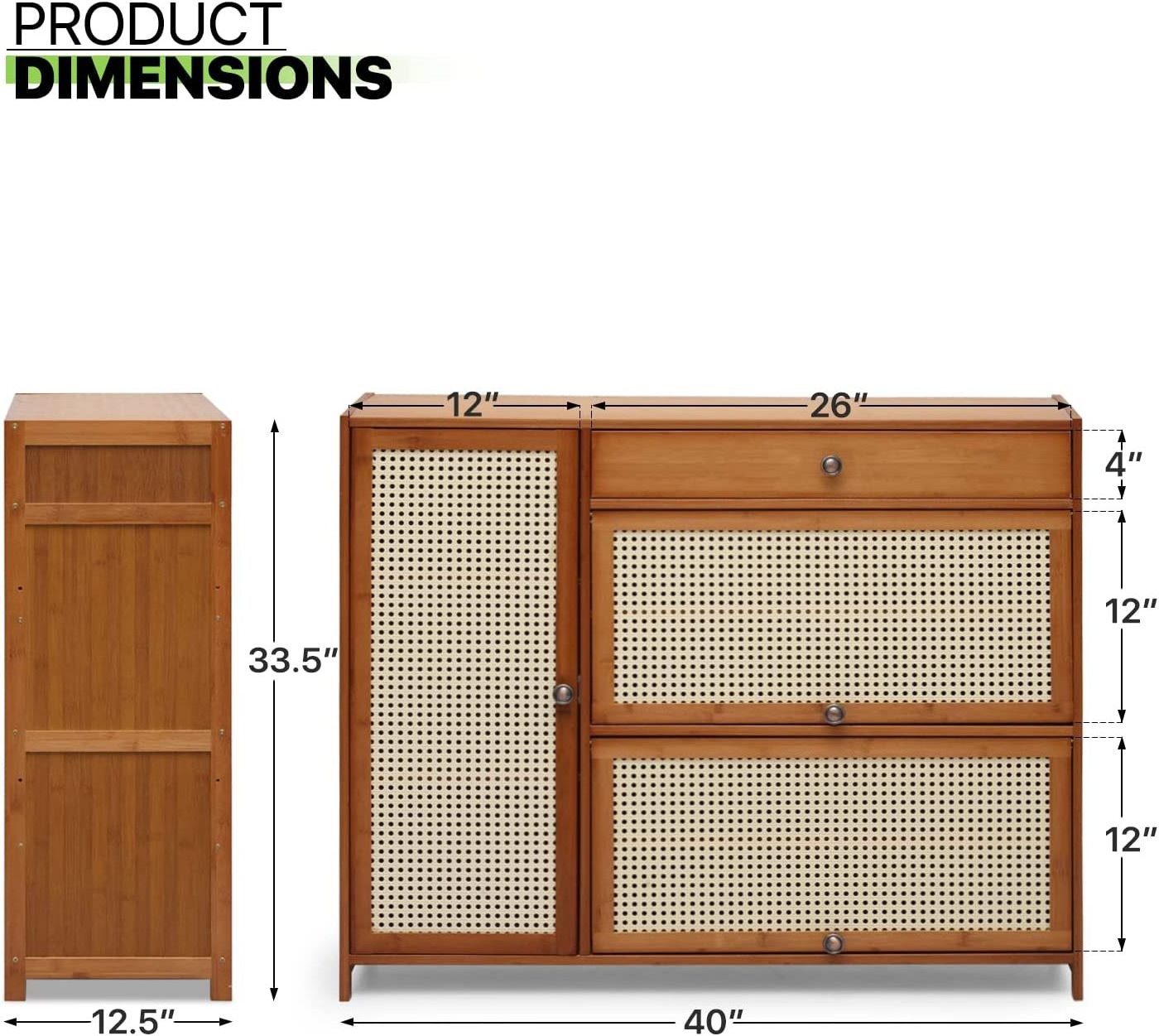 Shoe Cabinet for Entryway, Rattan Pattern Doors, Hidden Rattan Shoe Cabinet Wood 4 Tier Boho Vibe Shoe Rack for 16-19 Pairs