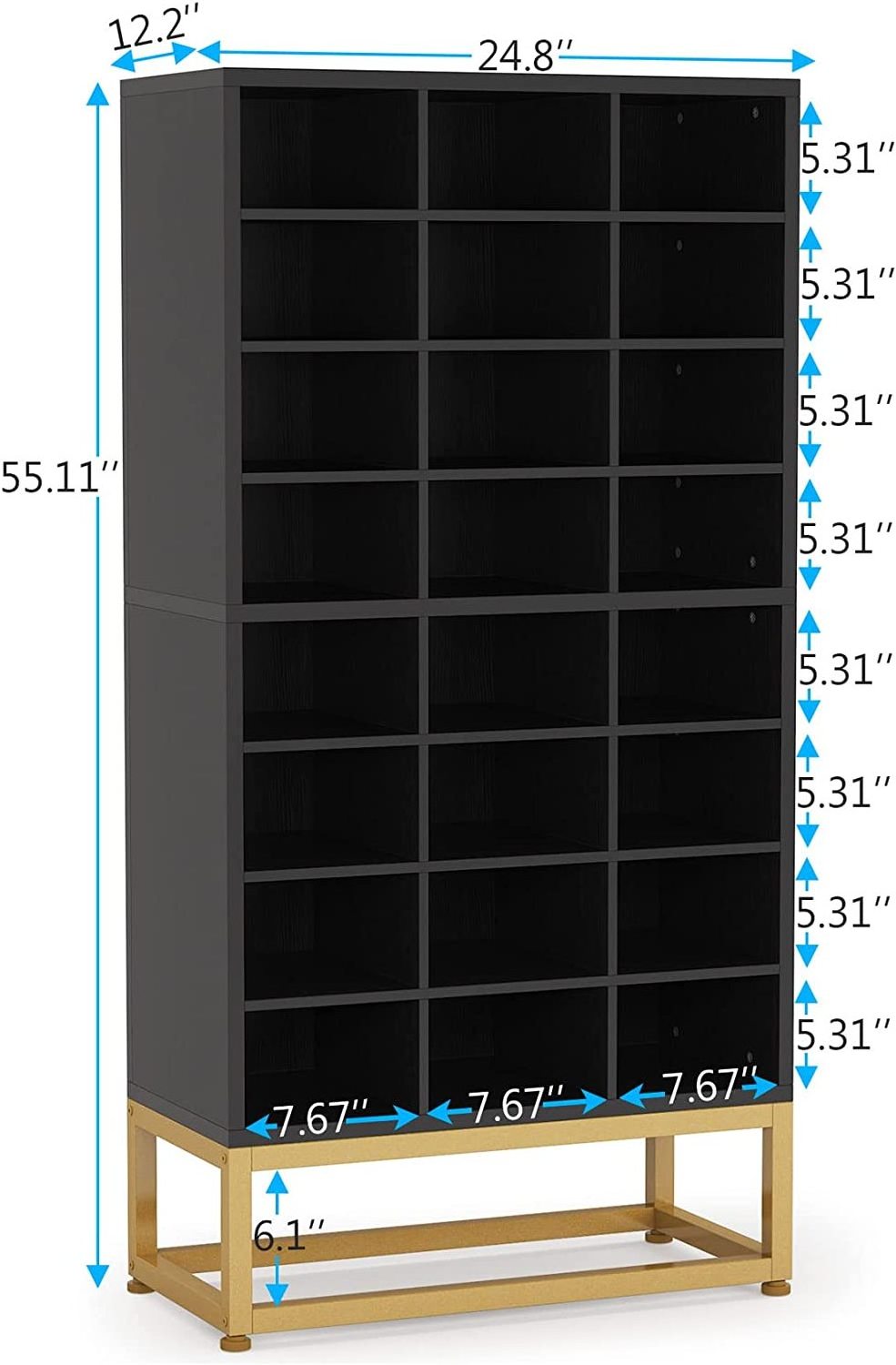 Freestanding Shoe Closet Rack with 24 Cubbies, Tall Entryway Shoe Organizer Rack with 8-Tier Adjustable Partition for Entryway