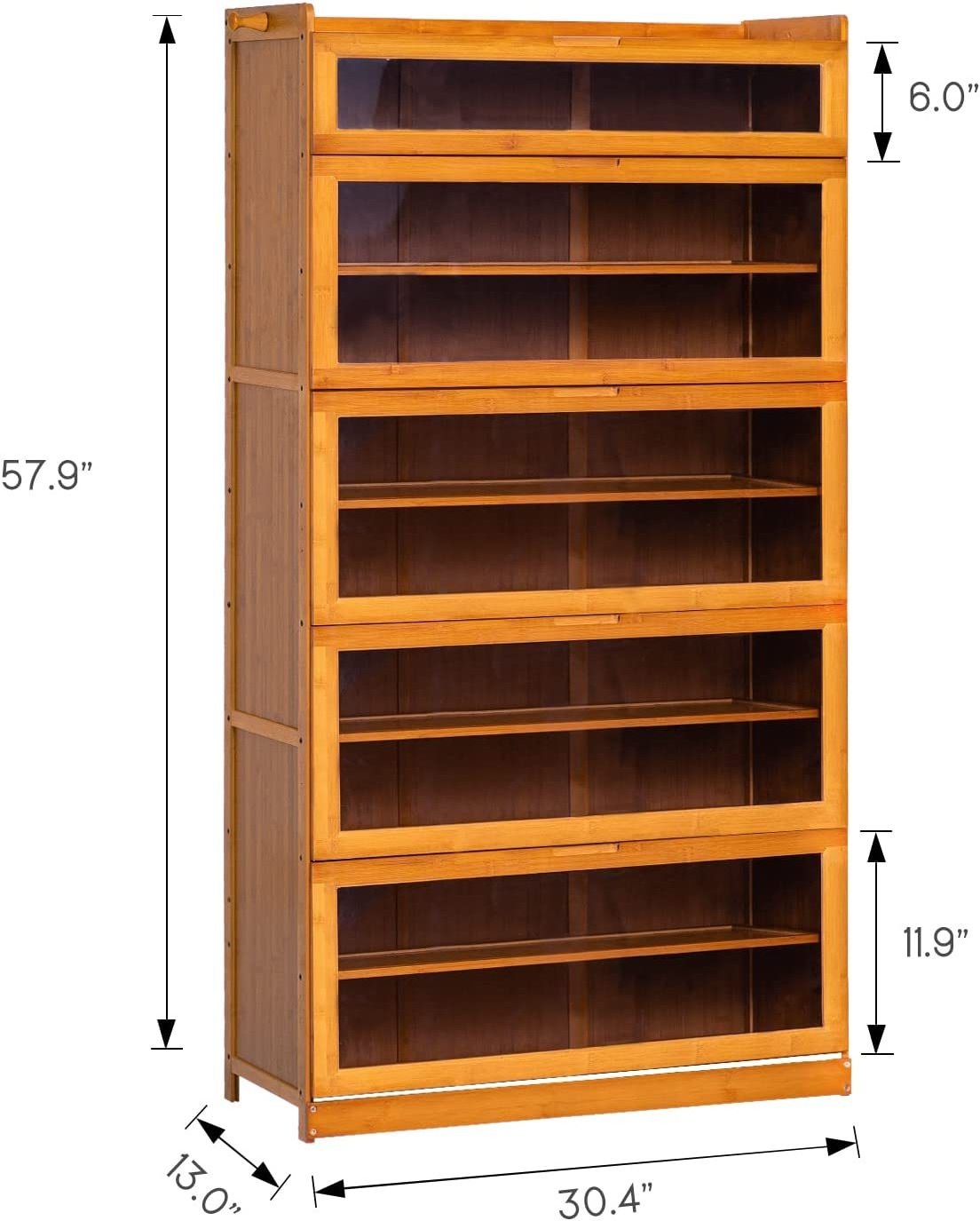 Shoe Storage Cabinet with Acrylic Doors 9 Tier Bamboo Free Standing Narrow Shoes Rack for 41-45 Pairs Entryway