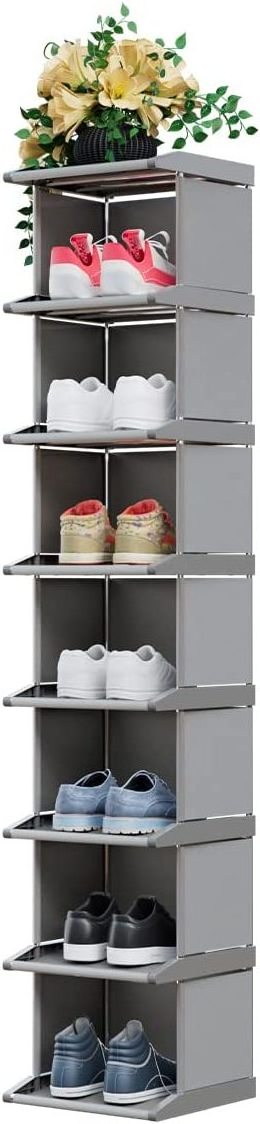 8 Tiers DIY Narrow Stckable Free Standing Shoes Storage Tall Organizer Vertical Small Entryway Hallway Shelf