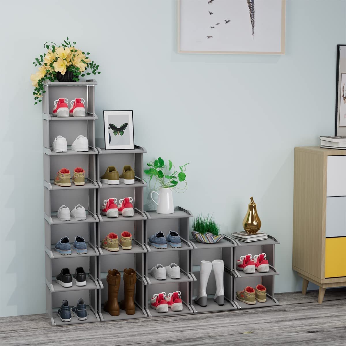 8 Tiers DIY Narrow Stckable Free Standing Shoes Storage Tall Organizer Vertical Small Entryway Hallway Shelf