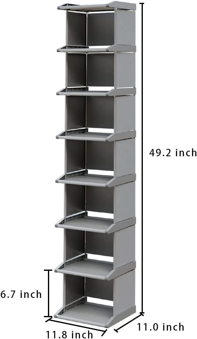 8 Tiers DIY Narrow Stckable Free Standing Shoes Storage Tall Organizer Vertical Small Entryway Hallway Shelf