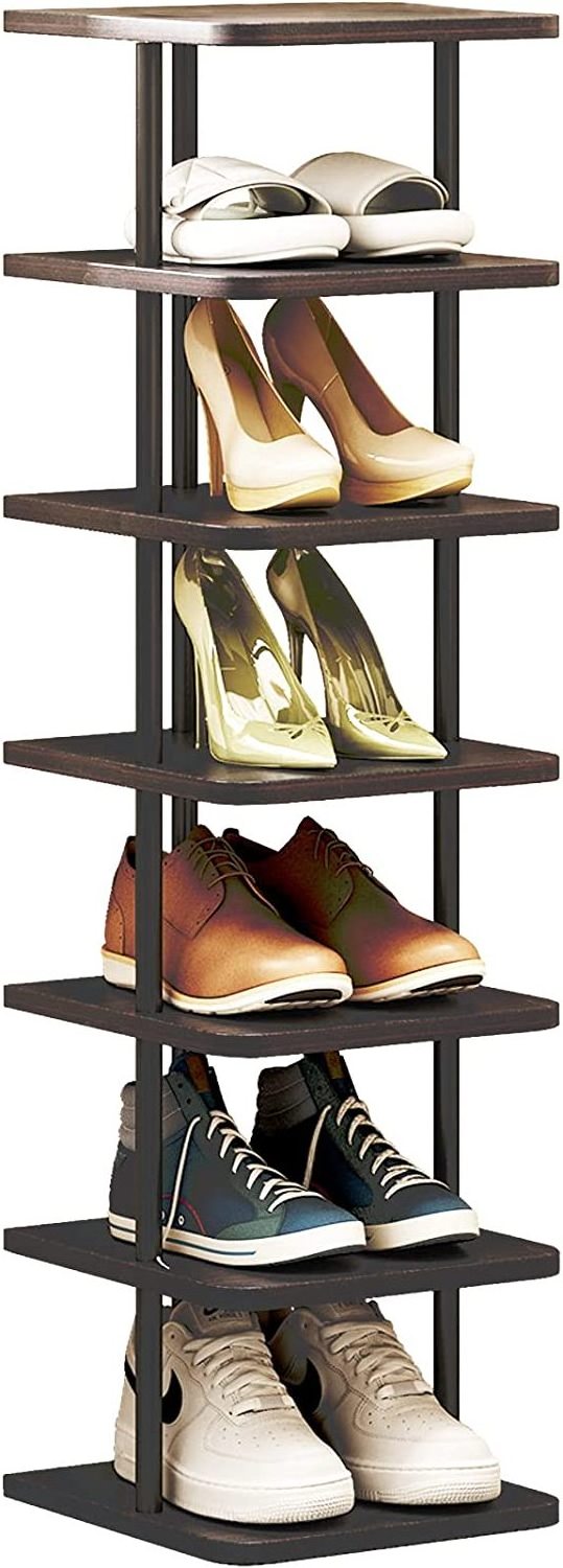 Shoe Rack Organizer 7 Tier Vertical Storage Stand Narrow Shelf for Small Spaces Entryway Corner Closet Door Bedroom