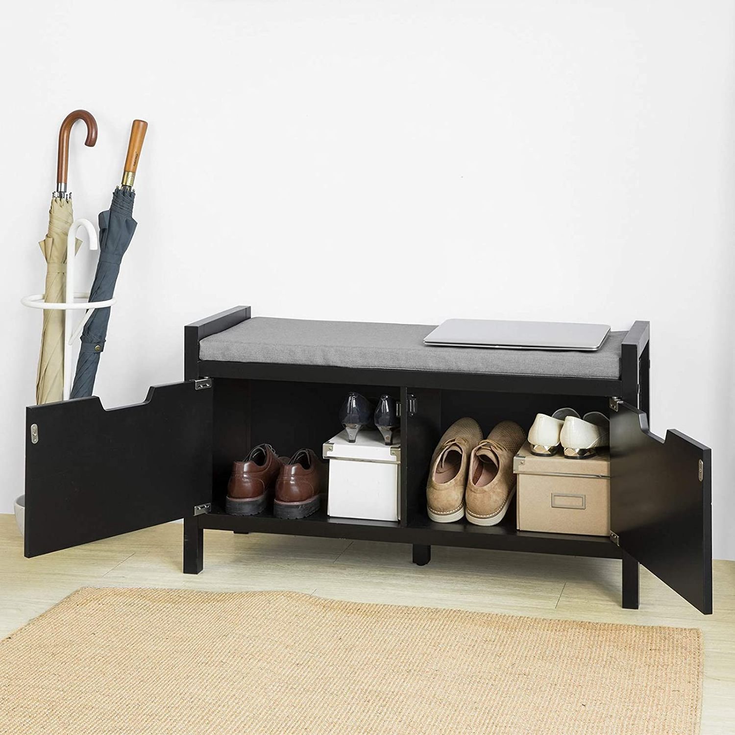 hoe Storage Entryway Bench Rack Shoe Cabinet Storage Padded Top Bench