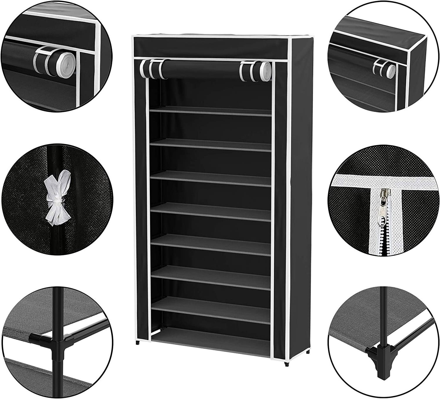 Home Shoe Storage Rack 9-Tier Shoe Rack  for Dust and Metal Frame Freestanding Vertical Shoe Storage Cabinet