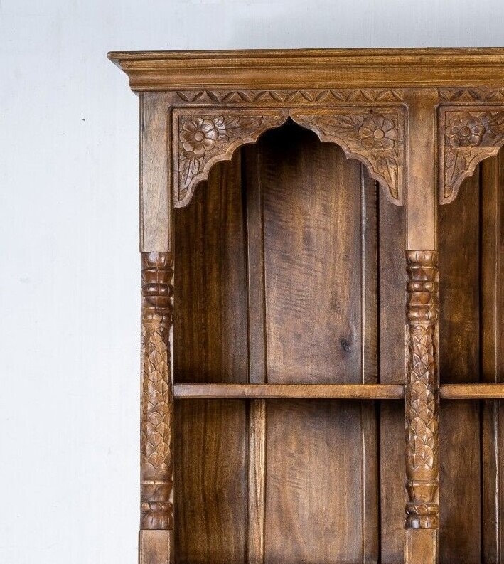 MADE TO ORDER Mehrab Indian Carved Bookshelf Arch Jharokha Book Case Stand Brown bookshelf