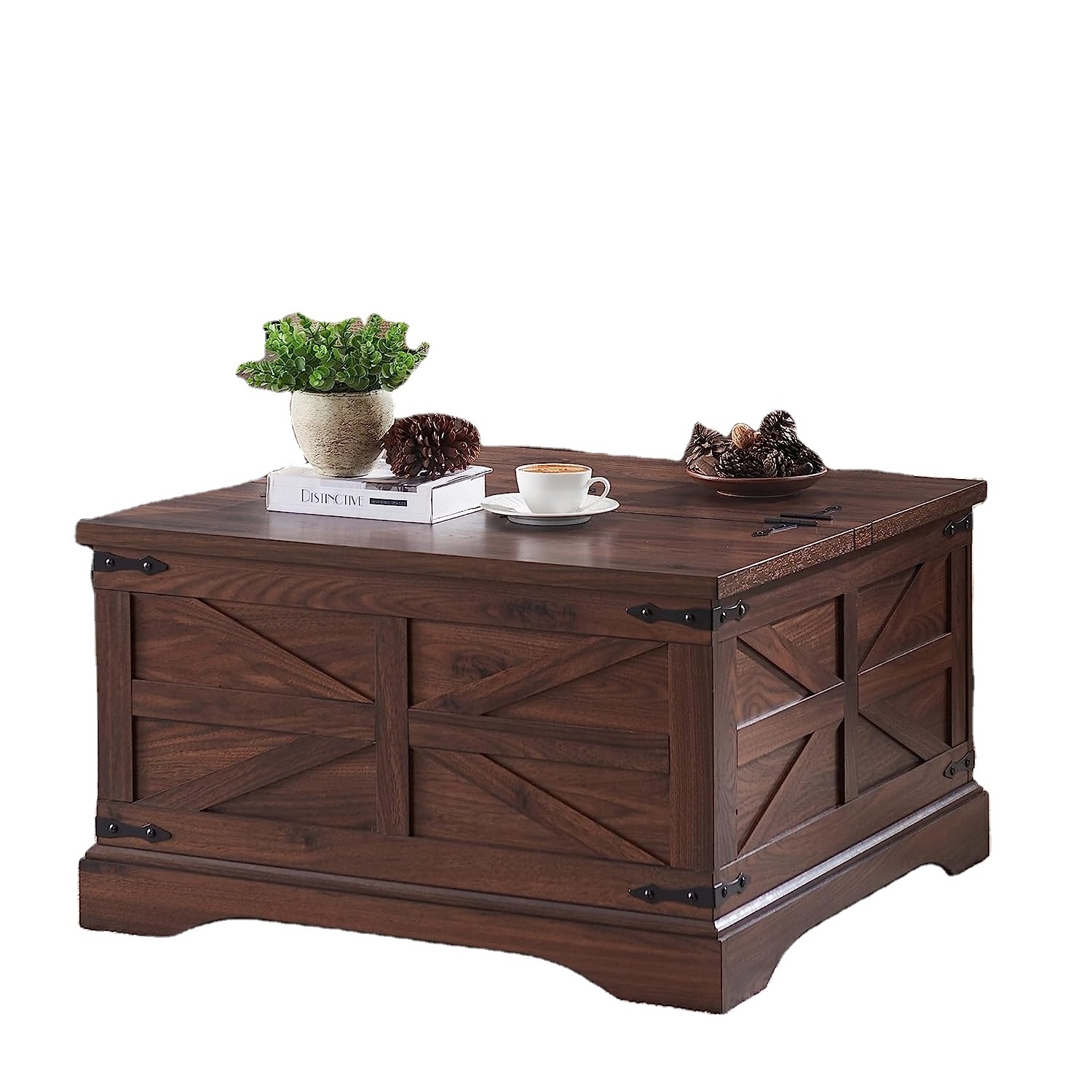 Square Wood Center Table with Large Hidden Storage Compartment for Living Room  coffee table