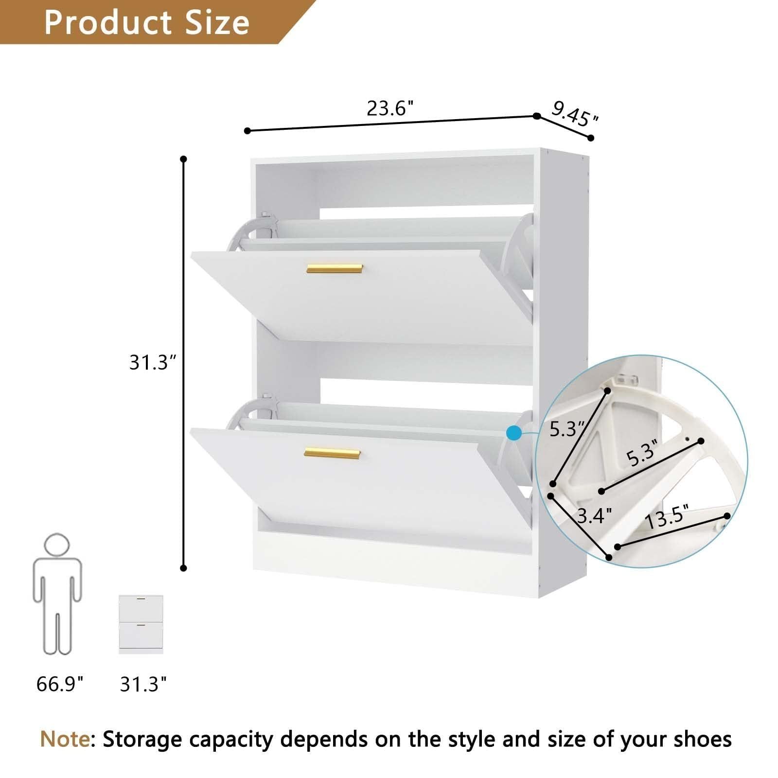 Shoe Cabinet with 2 Flip Drawers - Narrow Shoe Storage Cabinet for Entryway, Freestanding Hidden Shoe Organizer