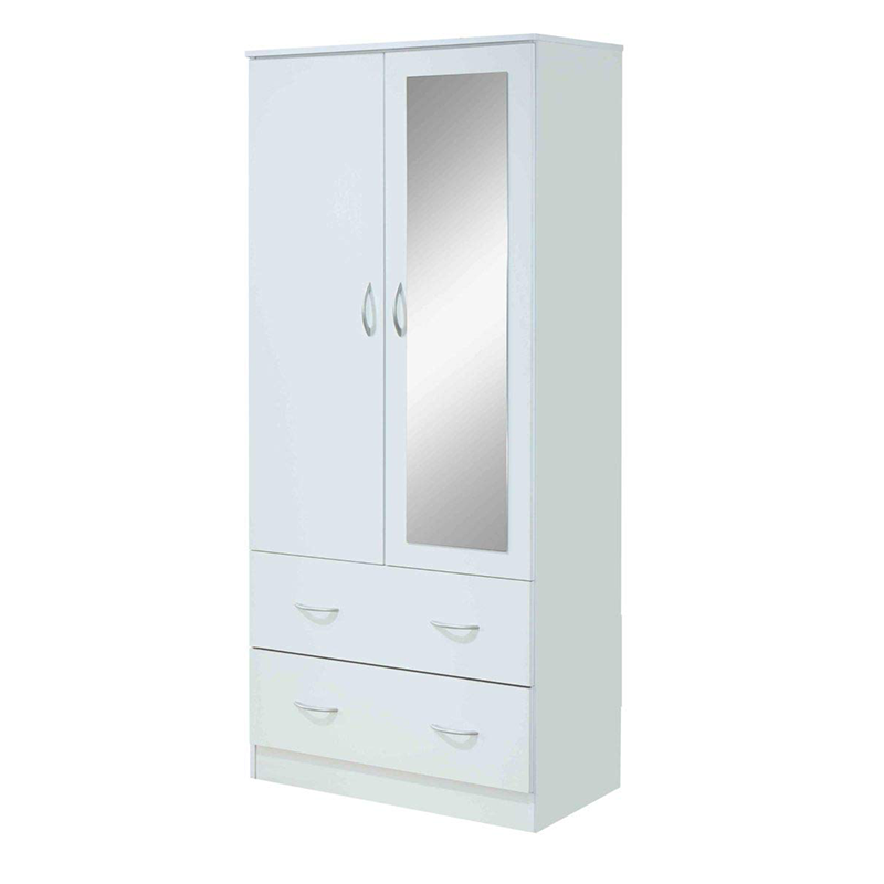 Simple fashion style clothes storage shelf double doors double drawers with mirror easy to install stereo wardrobe