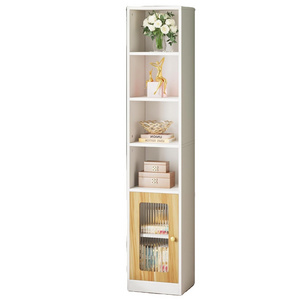 6 Tier Skinny Bookshelf Slim Storage Cabinet with Door, Corner Book Shelves Cube Organizer Storage Bookshelf