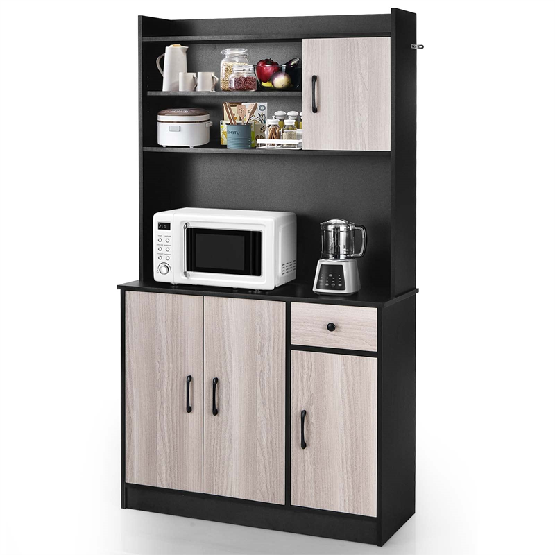 Freestanding Buffet with Hutch, Kitchen Pantry Storage Cabinet with 5-Position Adjustable Shelves, Kitchen Buffet Cabinet